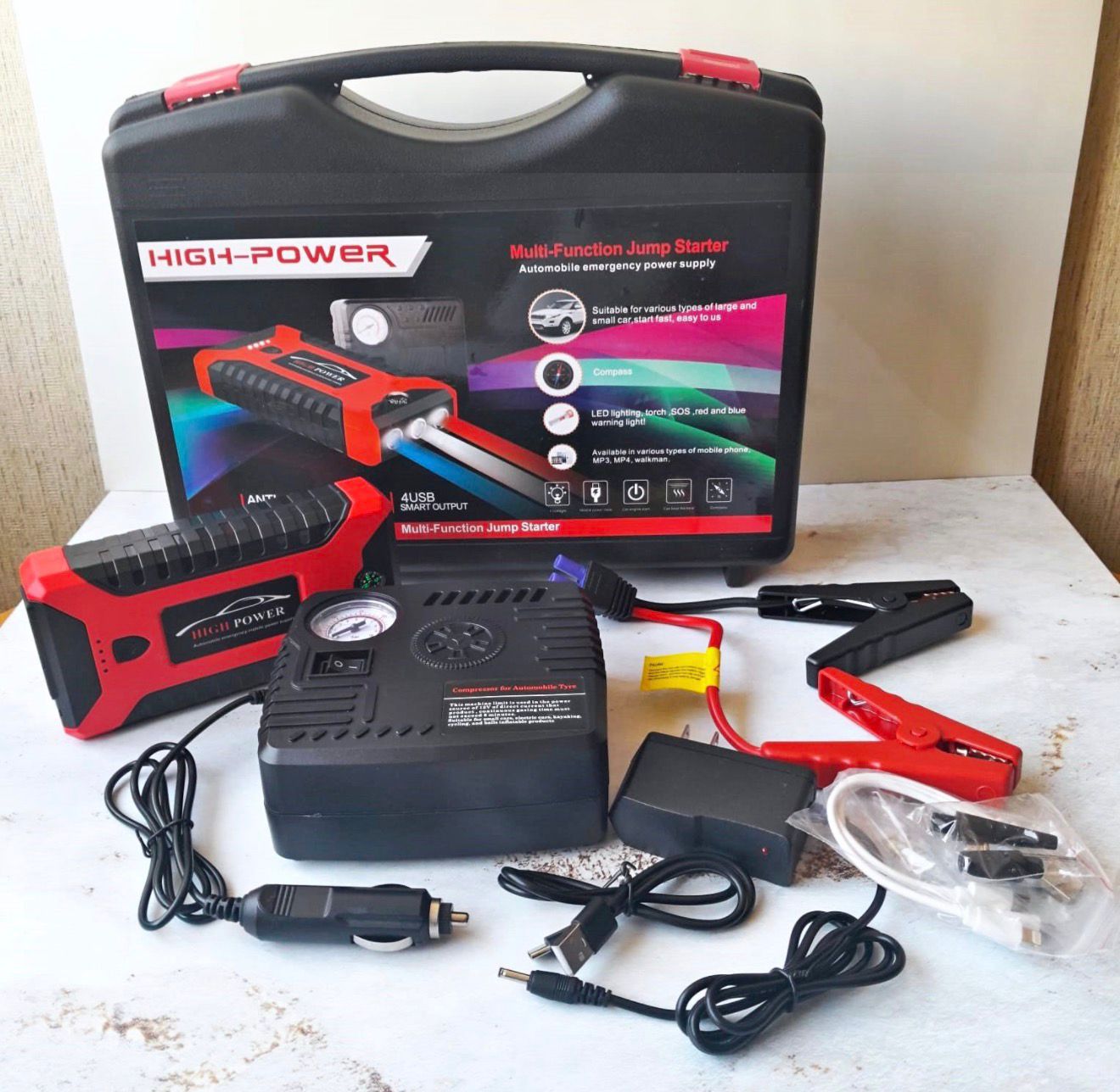 ARRANCADOR DE BATERÍAS 4 EN 1