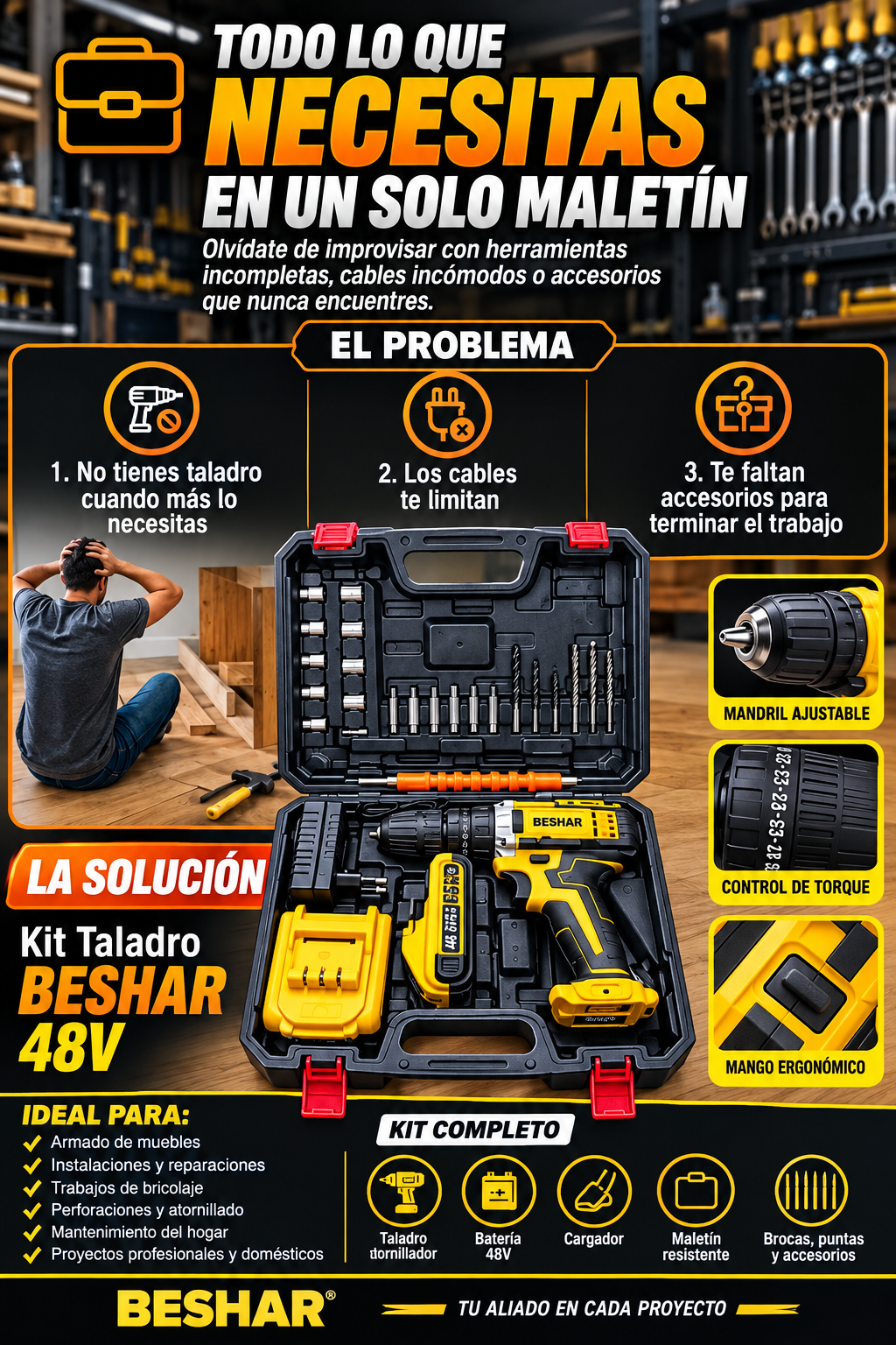 TALADRO PERCUTOR 48V DE  DOBLE BATERÍA